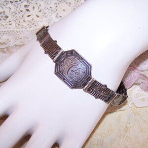 C.1915 RICHARDS Antique Edwardian Sterling Silver Forget Me Not Link Bracelet